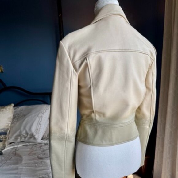 Pinko Cream and Sage Green Leather Moto Jacket - Picture 10 of 15